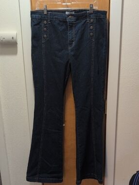 Sofia by Sofia Vergara Dark Blue Flare Jeans with Side Button Detail